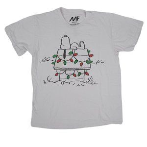 MF Peanuts Snoopy T Shirt Size M Doghouse Christmas Lights White Cotton